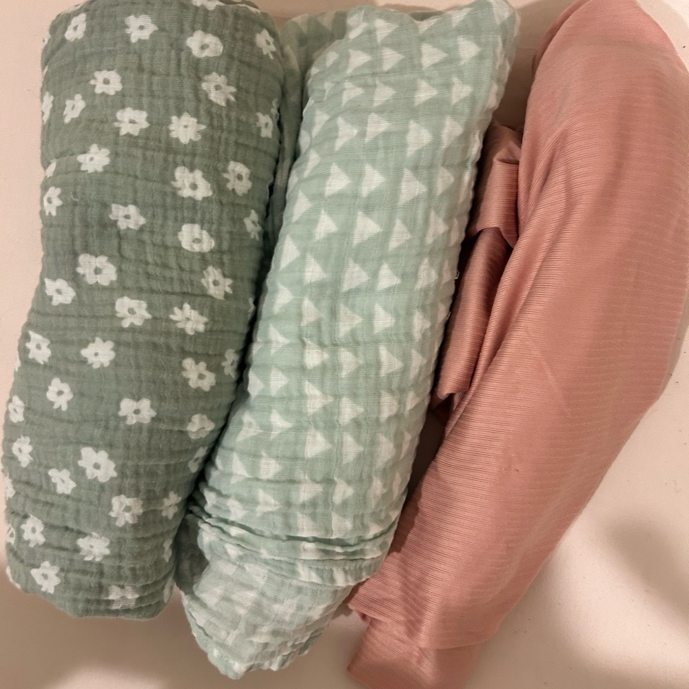 3 baby blankets (2 of them on the left from target brand Cloud Island)